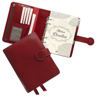 Imagem de Agenda Minhas Receitas Couro 168-R Personalizada Raffai Couros, Cereja