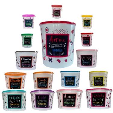 Imagem de Potes Kit Jogo Porta Mantimentos 16 Peças Plástico Colorido - A2B Pres