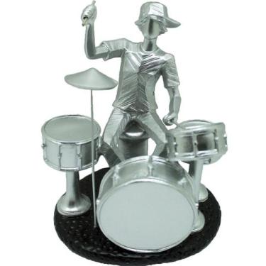 Imagem de Estatueta Baterista Prata Decoração Escultura Em Resina 20cm - Genéric