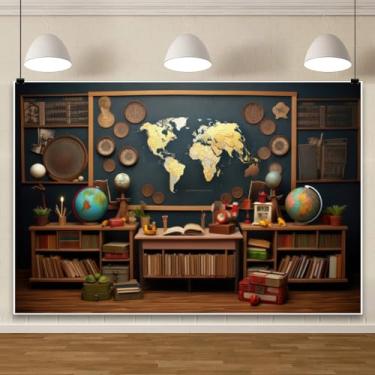 Imagem de ChloropLastid Pano de fundo de volta às aulas 3 x 2 m, decorações para sala de aula, mapa-múndi, estante, globo, fotografia, fundo de estudo, quarto, papel de parede, decoração de festa de