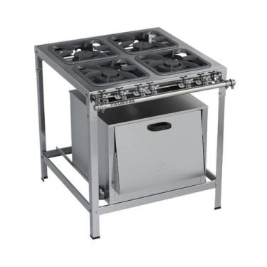 Imagem de Fogão Industrial 4 Bocas 30x30 Inox Forno Top Metalmaq