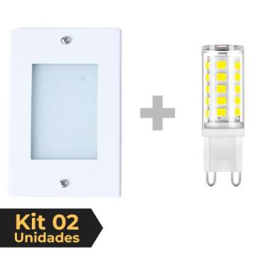 Imagem de Kit 2 Balizador de Embutir Escada Parede Branco 4x2 Alumínio + Lâmpada
