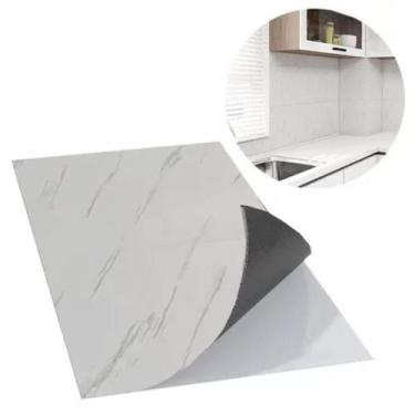 Imagem de Kit 10 Placas Autocolante Revestimento Mármore Branco Brilhoso Parede 