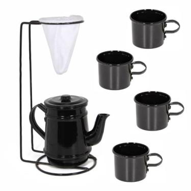 Imagem de Kit Bule Com Suporte Para Coador + 4 Mini Caneca 100 ml - Preto - Alum