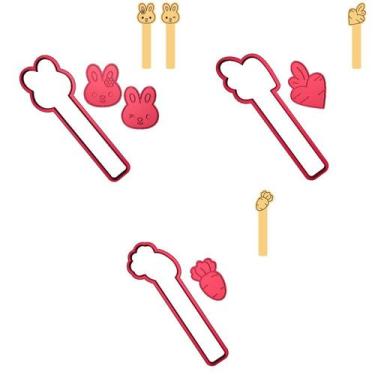 Imagem de Kit 4 Cortadores Páscoa Stick Coelhos Cenouras Coração - DOCE IMPRESSO