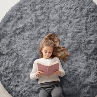 Imagem de OLANLY Tapetes redondos cinza claro para quarto – Lavável na máquina, tapetes circulares de 1,8 m para sala de estar, tapete felpudo macio e fofo para meninas e meninos, quartos de berçário