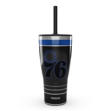 Imagem de Tervis Traveler NBA Philadelphia 76ers - copo de viagem com isolamento térmico de parede tripla para jogo noturno mantém as bebidas frias e quentes, 850 g com tampa de palha, aço inoxidável