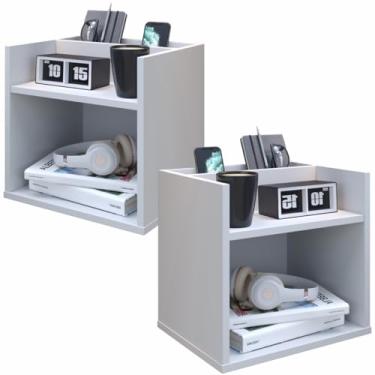 Imagem de Kit 2 Mesa de Cabeceira Suspensa Quarto Mesinha Lateral Cama Nicho Decoração Madri - Branco