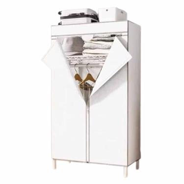 Imagem de Guarda-roupa Armário de armação de aço completo armário de tecido de veludo pêssego armário de armazenamento de capacidade extra grande para aluguel habitação branco armário