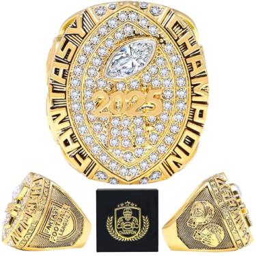 Imagem de LANGE HOME Anel de futebol de fantasia 2025 2026 com caixa de presente de alta qualidade, anéis de troféu campeão da liga prêmio premium para vencedor, 11-D20.22MM-C65MM, Metal, Sem pedra preciosa