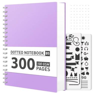 Imagem de AHGXG Caderno espiral com pontilhado bullet – Caderno de grade de pontos de 300 páginas B5 Diário grosso, papel pontilhado grosso de 100 GSM, capa dura de plástico, com estêncil de diário, 19 x 25 cm - roxo