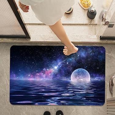 Imagem de Tapete de banho, estrelas e luas no mar, antiderrapante, super absorvente, secagem rápida, tapete de banheiro, cabe embaixo da porta, fácil de limpar, tapete de chuveiro para chuveiro, pia e banheira