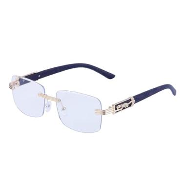 Imagem de VFDHN Óculos de sol retangulares sem aro, masculino e feminino, sem armação, vintage, armação de leopardo, óculos escuros, C3GoldWhite, tamanho único