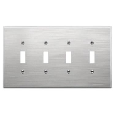 Imagem de LIDER Placa de parede de metal com interruptor quádruplo, resistente a impacto/corrosão, tampa de interruptor de luz de metal, aço inoxidável 430, atualização moderna, tamanho médio 4 entradas 12,4 cm x 21,8 cm, aço inoxidável