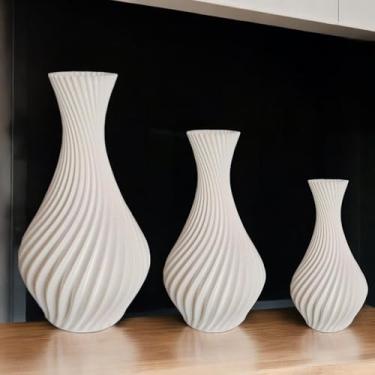 Imagem de Kit 3 Vasos Jarros Decorativos em Espiral, 3 Unidades, Para Decoracao do Lar, Rack, Mesa, Sala (Branco)