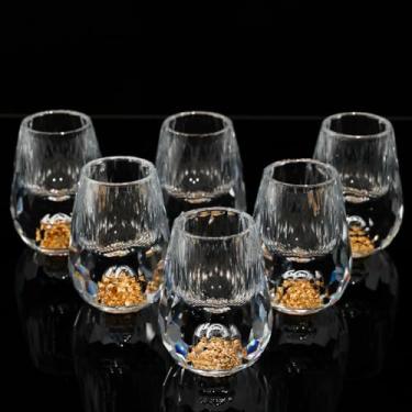 Imagem de SIYOUKI Conjunto de copos de shot de cristal de 14,2 g, decorado com flocos de folha de ouro 24K, sem chumbo, conjunto feito à mão adequado para MaoTai, bebidas alcoólicas, tastin, embalagem de caixa