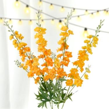 Imagem de ZYTUYO Delphinium Flor artificial 4 peças 85,5 cm de haste longa, ramo floral falso, buquês de seda, planta para vaso de chão alto, casa, cozinha, casamento, decoração de arranjo interno ao ar livre
