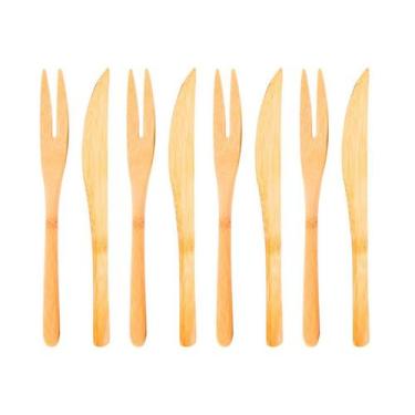 Imagem de Kit 4 Garfos e 4 Espátulas Para Petiscos Multiuso Em Bambu - Casa Hera