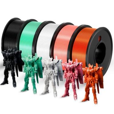 Imagem de Filamento de impressora 3D PLA - Filamento de impressão em 5 cores branco/preto/verde/laranja/rosa precisão dimensional 1,75 mm ± 0,02 mm Carretéis de filamento preenchidos pacote a vácuo 250 G x 5