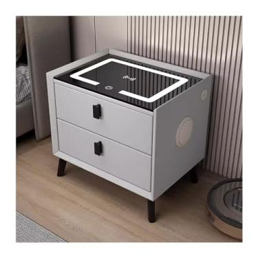 Imagem de LICONG-2020 Cabeceira lateral inteligente mesa de cabeceira simples madeira maciça carregamento sem fio quarto principal armário lateral armário de canto (cor: D)