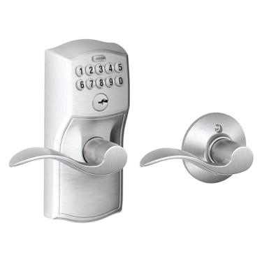 Imagem de Schlage FE575 CAM 626 ACC Camelot Teclado Entrada com Auto Lock e Alavancas de Acento, Cromo Escovado