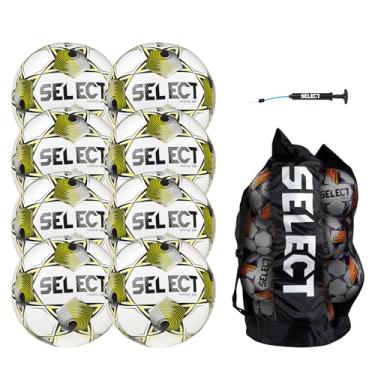 Imagem de SELECT Bola de futebol Viking DB, pacote de 8 bolas com bolsa de bolas e bomba de mão, branco/amarelo/preto NFHS V25, tamanho 5