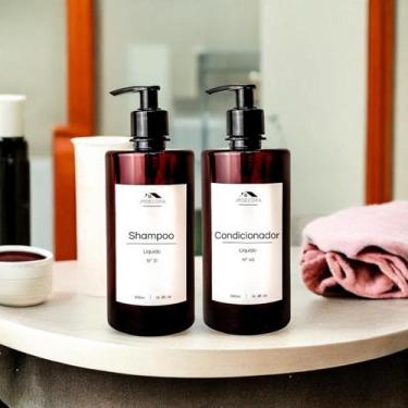 Imagem de Kit Frasco Shampoo Condicionador Âmbar Dispenser Organizador - JRDECOR