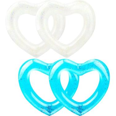Imagem de Sonarun Pacote com 4 anéis de natação infláveis, flutuadores em forma de coração, boias de piscina para adultos, suprimentos de festa na praia, 47,2 x 39,4 polegadas (azul, branco)