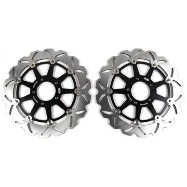 Imagem de 1 par de discos de freio dianteiros flutuantes de rotores compatíveis com Suzuki GSXR 750 1989-1995 Edição Limitada 1989-1990, GSXR 1100 1989-2000, peças pretas de acessórios de motocicleta