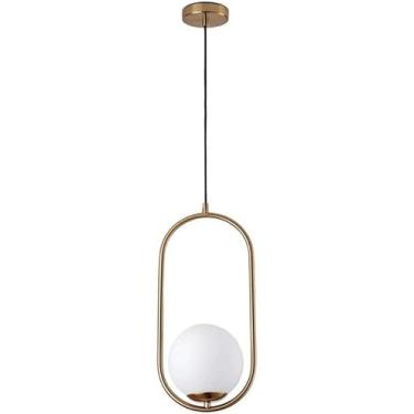 Imagem de Luminária pendente nórdica de bola de vidro dourada esférica E27 luminária moderna globo abajur lustre de cabeceira para quarto restaut, escurecimento em 3 etapas, branco quente, 5W