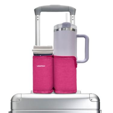 Imagem de LebenHaus Porta-copos de bagagem 2 em 1 para mala | Bandeja de avião para carregar as mãos livres para copos Stanley Organizador de bebidas de café (rosa)