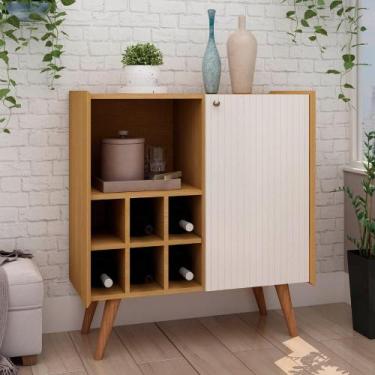 Imagem de Buffet com Adega 80cm Porta Frisada Pés de Madeira 100% MDF - GenialFl