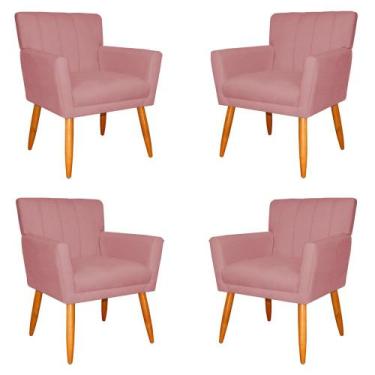 Imagem de Kit 4 Poltronas Decorativa para Sala de Estar Cecília Suede Rosa - Mon