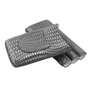 Imagem de Caixa de charuto GRCFUMO, capa de charuto de 3 dedos com padrão tecido moderno, capa de umidificador de charuto de couro para viagem portátil para acessórios para fumar (Prata)