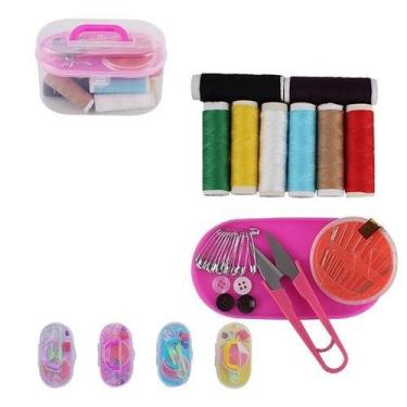 Imagem de Kit De Costura Com 44 Peças Maletinha Tesoura Agulhas Linhas - Wellmix