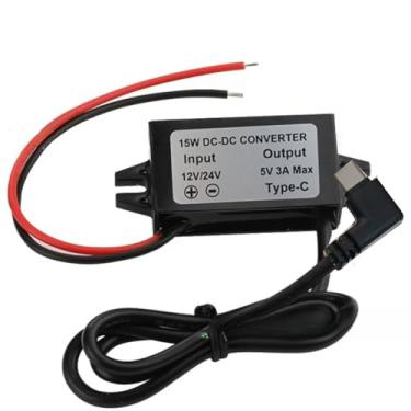 Imagem de Conversor DC Tensão 12V para 5V 3A 15W Módulo Conversor de Corrente Contínua Conversor Regulador de Tensão Reduzida Adaptador Conversor de Energia Carro Ângulo Reto Interface Tipo-C
