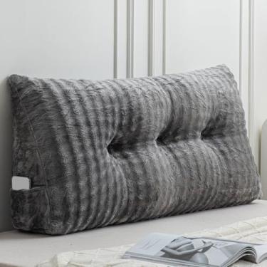 Imagem de Wenqik Almofada triangular de cunha, cabeceira, cama, leitura, encosto, almofada com capa removível, suporte traseiro para sofá-cama (cinza, solteiro)