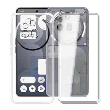 Imagem de YQINHHME Capa transparente para Nothing Phone 3a Pro (6,7 polegadas) com 3 películas protetoras de vidro temperado, capa fina de silicone macio à prova de choque, capa de telefone à prova de queda de