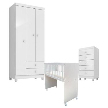 Imagem de Quarto Bebê 3 Portas com Gaveteiro Ternura Baby e Mini Berço Moisés Alegria com Colchão - Incorplac