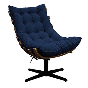 Imagem de Poltrona Decorativa Costela Base Giratória Suede Azul Marinho - Amarena Móveis