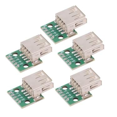 Imagem de cablecc Conjunto de 5 peças DIY OEM USB-A 2.0 fêmea com placa PCB 5 pinos contato (borda ondulada) tipo solda