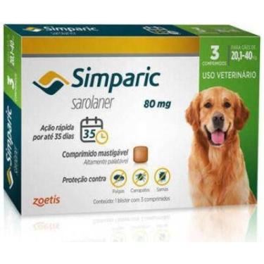 Imagem de Antipulgas Zoetis Simparic 80 Mg Para Cães 20,1 A 40 Kg