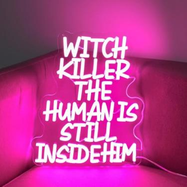Imagem de Witch Killer The Human Is Still Inside Him Neon Sign, arte de parede de livro, decoração de estante, placas de néon gótico para decoração de parede 38 cm x 20 cm cor personalizada