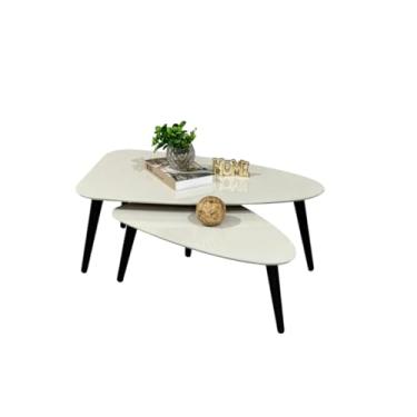 Imagem de Conjunto Mesa de Centro Paris Retangular Decorativa, 2 Peças para Sala de Estar, Escritório ou Sofá Canto (Off White)