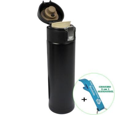 Imagem de Garrafa Térmica Aço Inox com Vedação 500 ml Preto + Chaveiro CBRN18611