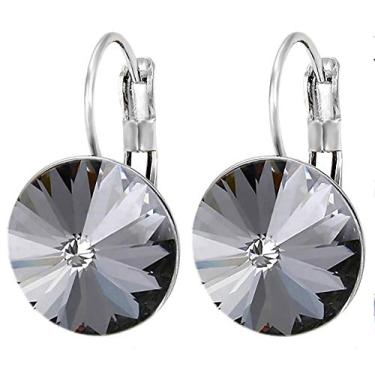 Imagem de VPKJewelry Brincos femininos e femininos com puxador nas costas, grande, banhado a ouro 14 k, redondo, Bella Hook, joia de cristal, pedra do mês de nascimento do mês dos namorados para ela, Cristal