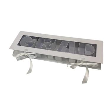 Imagem de Nishiyuenyi Caixa de flores em formato de letra de formatura, caixa de presente com enchimento, saco de sabonete de flores versátil para festas, Branco