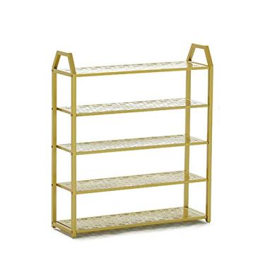 Imagem de Banco de sapatos dourado de 5 andares rack de armazenamento doméstico rack de metal durável sapateira multiuso hall de entrada quarto casa sapateira organizador botas sapateira (tamanho : CH) ()