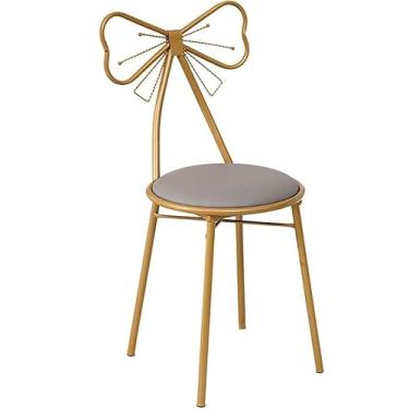 Imagem de Penteadeira Cadeira De Maquiagem Para Uso Doméstico Gold Iron Art Dining Chair Pu Leather Leisure Poltrona Ms Dressing Chair Manicure Stool Decoração Móveis, Greypuleather