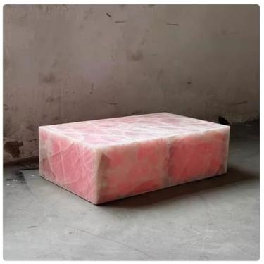 Imagem de Mesa de canto quadrada feita à mão em mármore natural para sala de estar, quarto, banheiro Pink-100 * 60 * 30cm